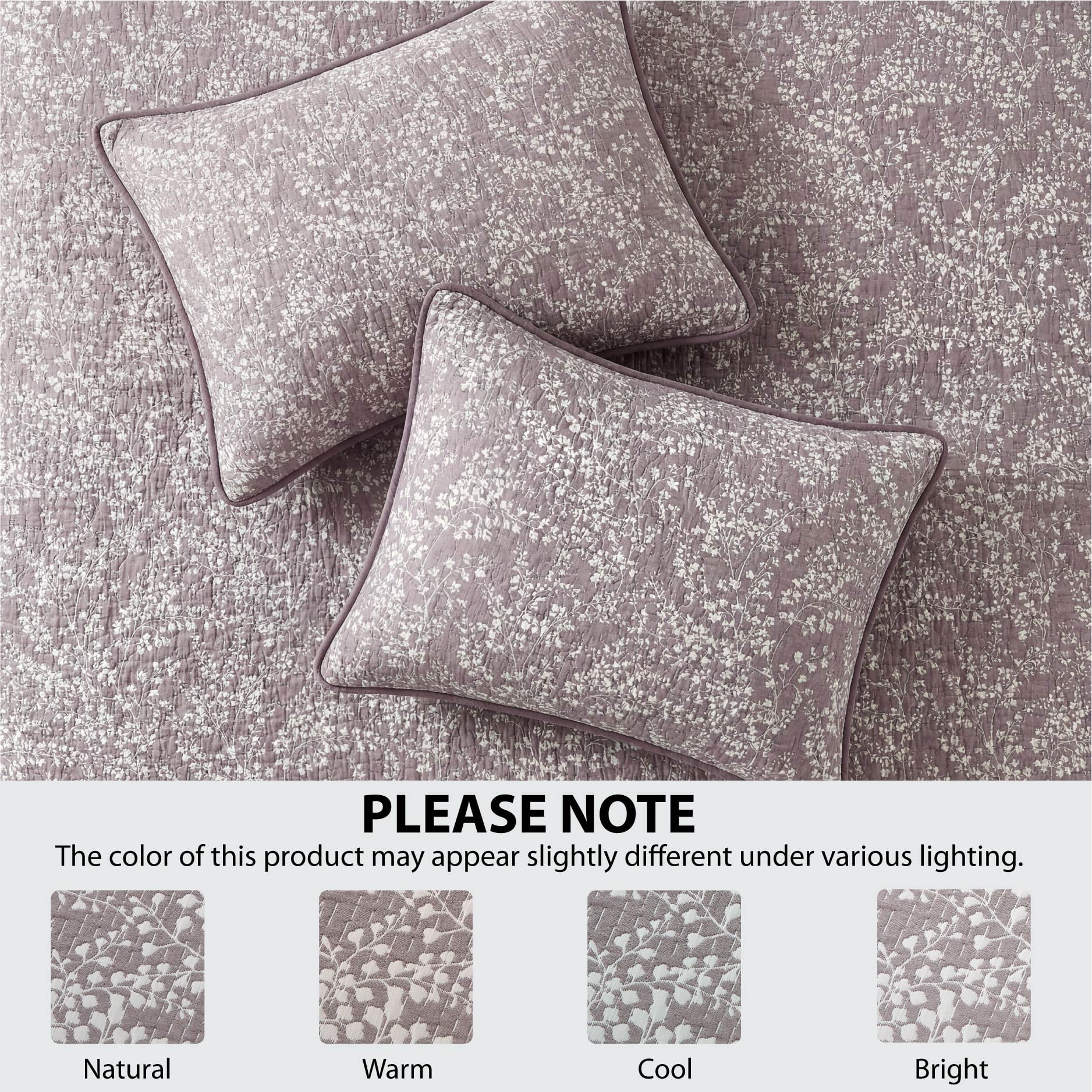 Mainstays Botanical Floral Stitched Pillow Sham, Standard, Light Purple, 1 Pack
