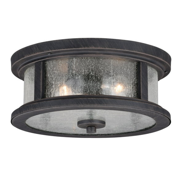Cumberland Bronze Rustic Round Outdoor Flush Mount Ceiling Light Clear Glass
