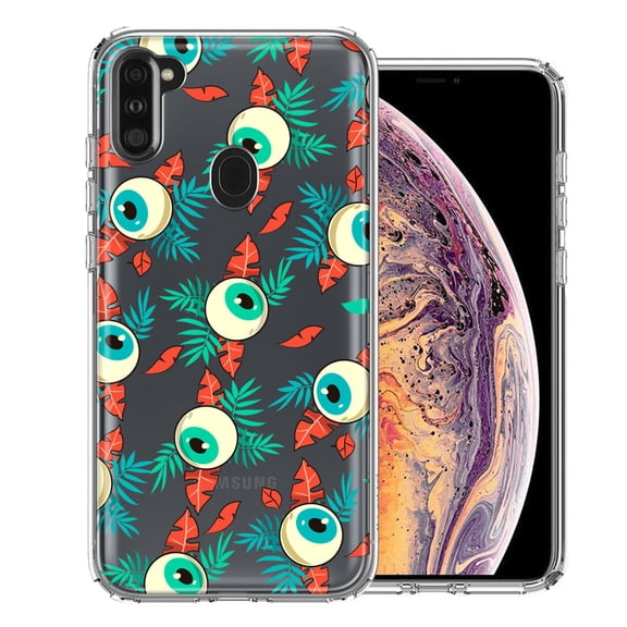 MUNDAZE For Samsung Galaxy A11 Halloween Creepy Tropical Eyeballs Design Double Layer Phone Case Cover