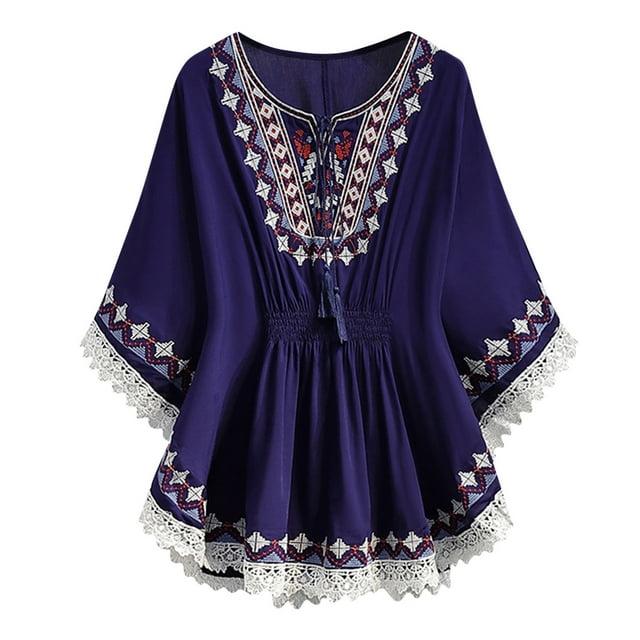 Pompotops Mode Femmes Été Décontracté Imprimé Taille Élastique Hauts Col en V Manches Courtes T-shirts Blouse Liquidation