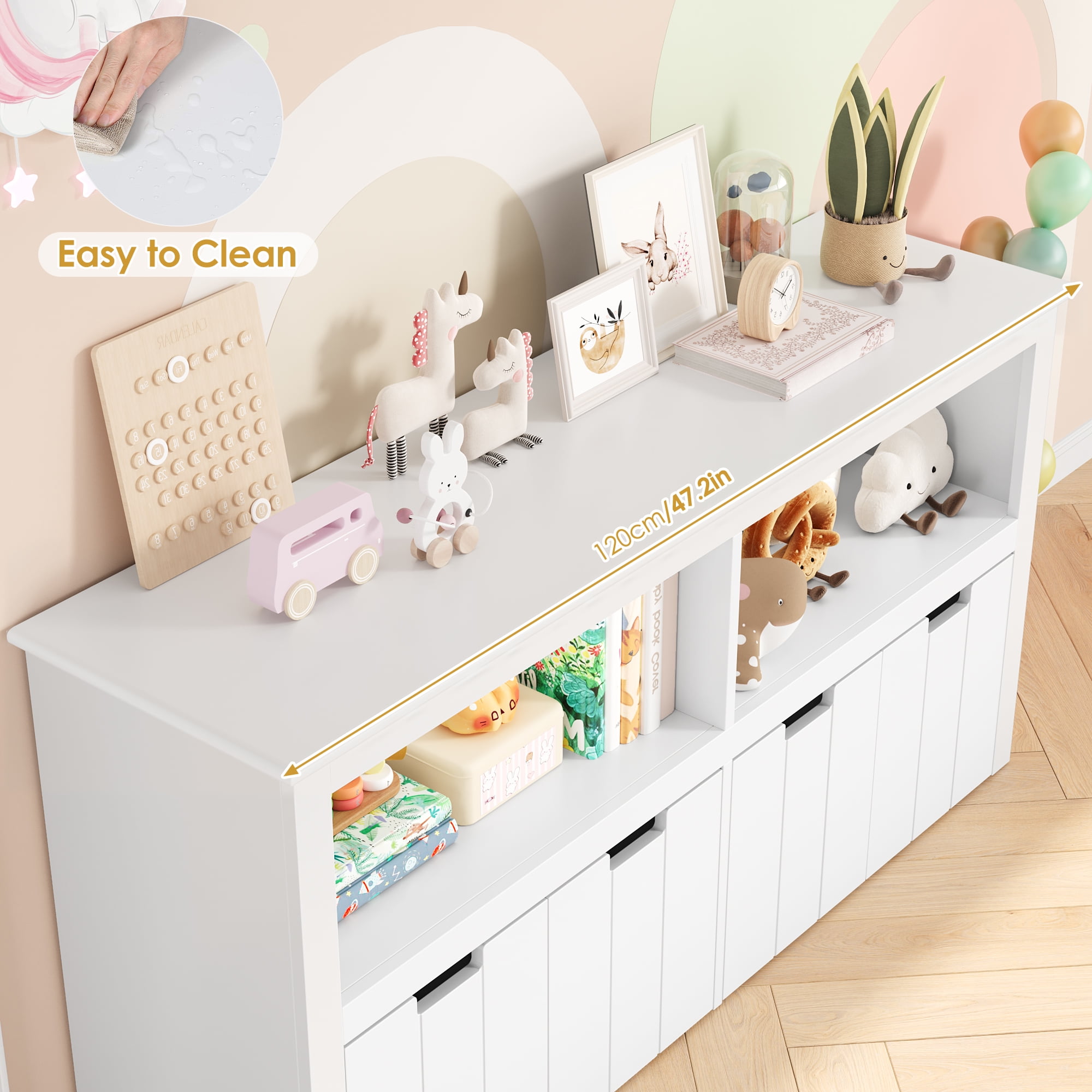 Homfa Kids Toy Storage with 4 Drawers, Cubes Storage Bin with Shelves and Wheels for Kids Living Room, White
