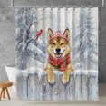 thumbnail image 2 of Playful Bulldog Welcomes Winter Snowy Day with Cardinal Bird Shower Curtain African Barkless Dog Lover Waterproof Bathroom Bathtub Curtain - 12017, 2 of 5