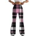 thumbnail image 2 of QATAINLAV Womens Trendy Plaid Print Flared Leggings Casual High Waisted Seamless Bell Bottom Yoga Pants Milk Silk Soft Tummy Control Workout Leggings Pink S Mothers Day Gifts, 2 of 5