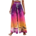 thumbnail image 2 of Pants for Women, Woman Halloween Printing Elastic Waist Drawstring Wide Leg Long Pants, 2 of 5