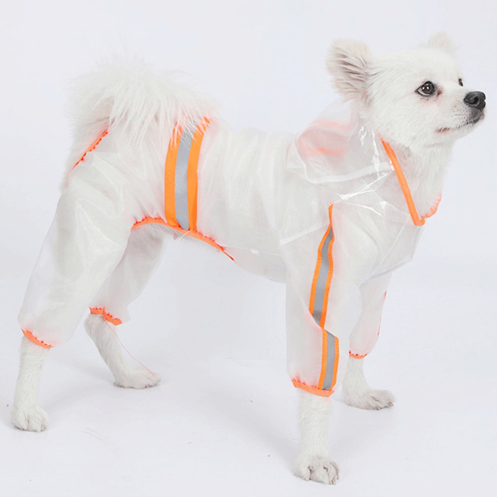 Shulemin Puppy Cat Dog Waterproof Four-legged Transparent Hooded Raincoat  Pet Supply,Orange