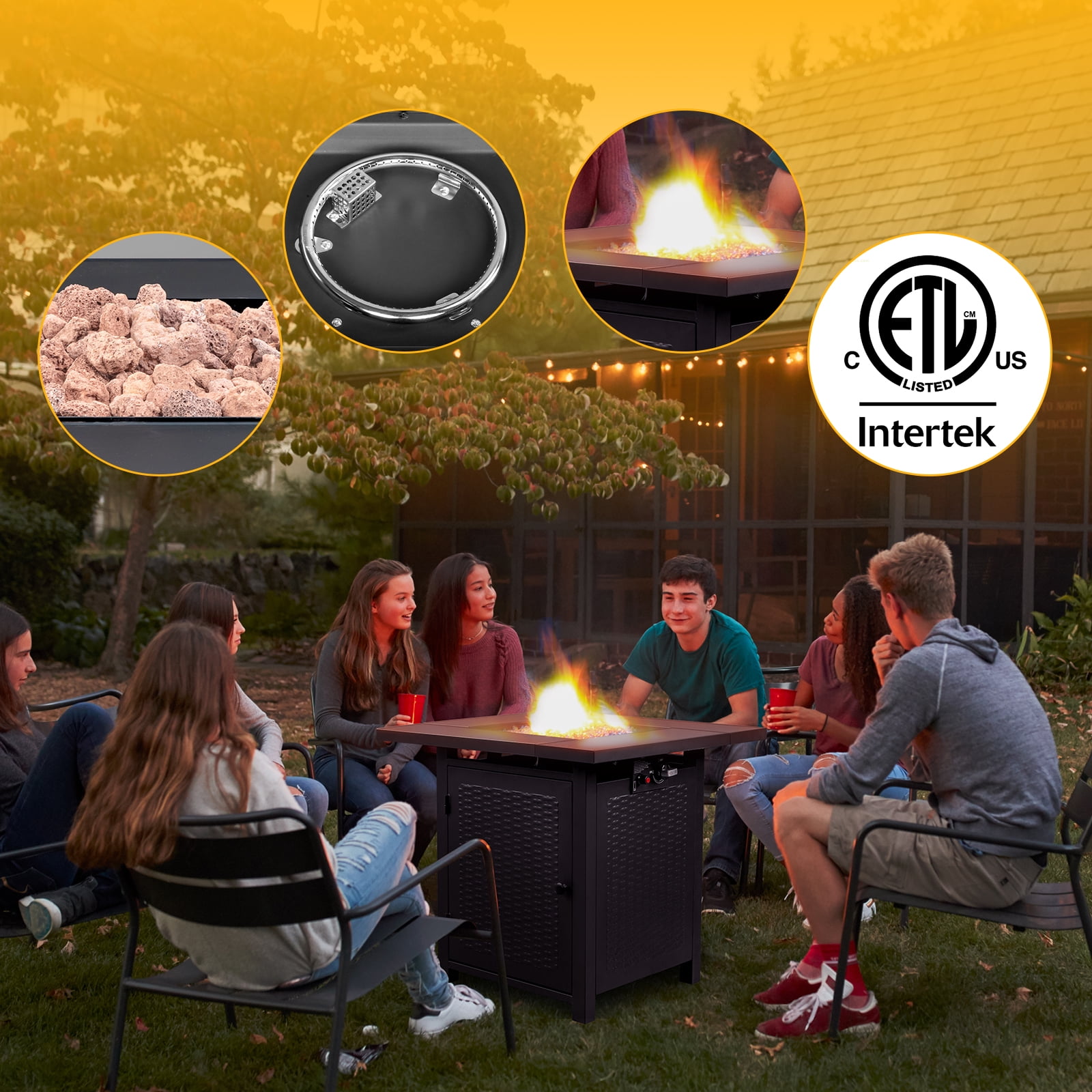 Seizeen 28" Propane Fire Table for Outside, Square 50000 BTU Gas Fire Pit Outdoor Patio Heating with Volcanic Stone