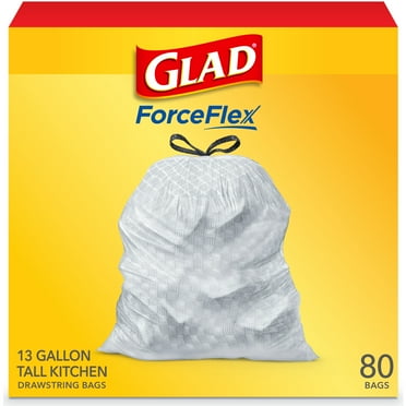 Glad ForceFlex Tall Kitchen Trash Bags, 13 Gallon, 80 Bags (Unscented)