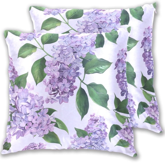 Lilac with Green Leaves Throw Pillow Covers Pillowcases 16 x 16 Inch Home Decor 2 Packs for Bedroom Sofa