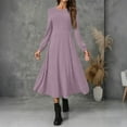 thumbnail image 2 of Womens Crew Neck Long Sleeve Spring Fall Dresses,Women's Fashion Round Neck Long Sleeve Solid Colour Casual Maxi Dress With Ribbed Trim And Fringe Detail Pink, 2 of 9