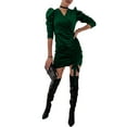 thumbnail image 2 of Qiylii Women Solid Color Dress V-Neck Long Puff Sleeve Drawstring Evening Dress, 2 of 8