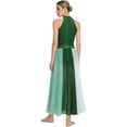 thumbnail image 4 of Aislor Women Lyrical Dance Rhinestone Sleeveless Contemporary Dancewear Mesh Split Long Dress Green M, 4 of 7