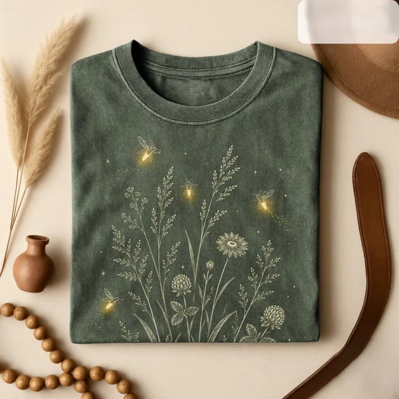 Firefly Wildflower Shirt - Cottagecore Lightning Bug Tee - Botanical Nature Lover Gift - Boho Garden Aesthetic Shirt