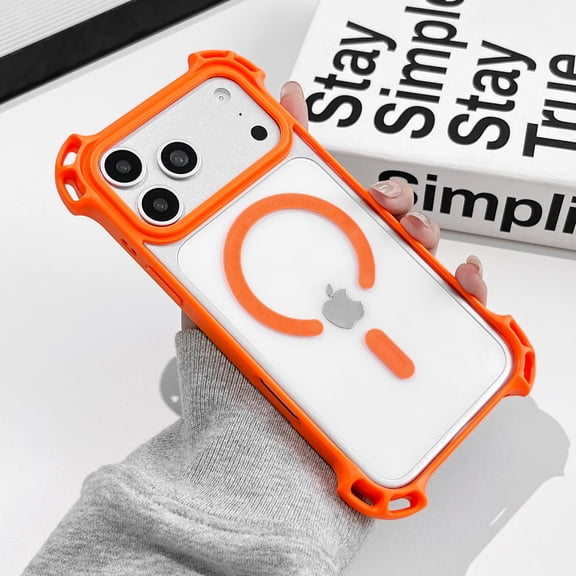 Magnetic Case for iPhone 13 Pro, Compatible with MagSafe, Ultra Slim Clear Back Hard PC Air Cushions Drop Protective Lightweight Anti-Scratch Wireless Charging Phone Case Cover, Orange