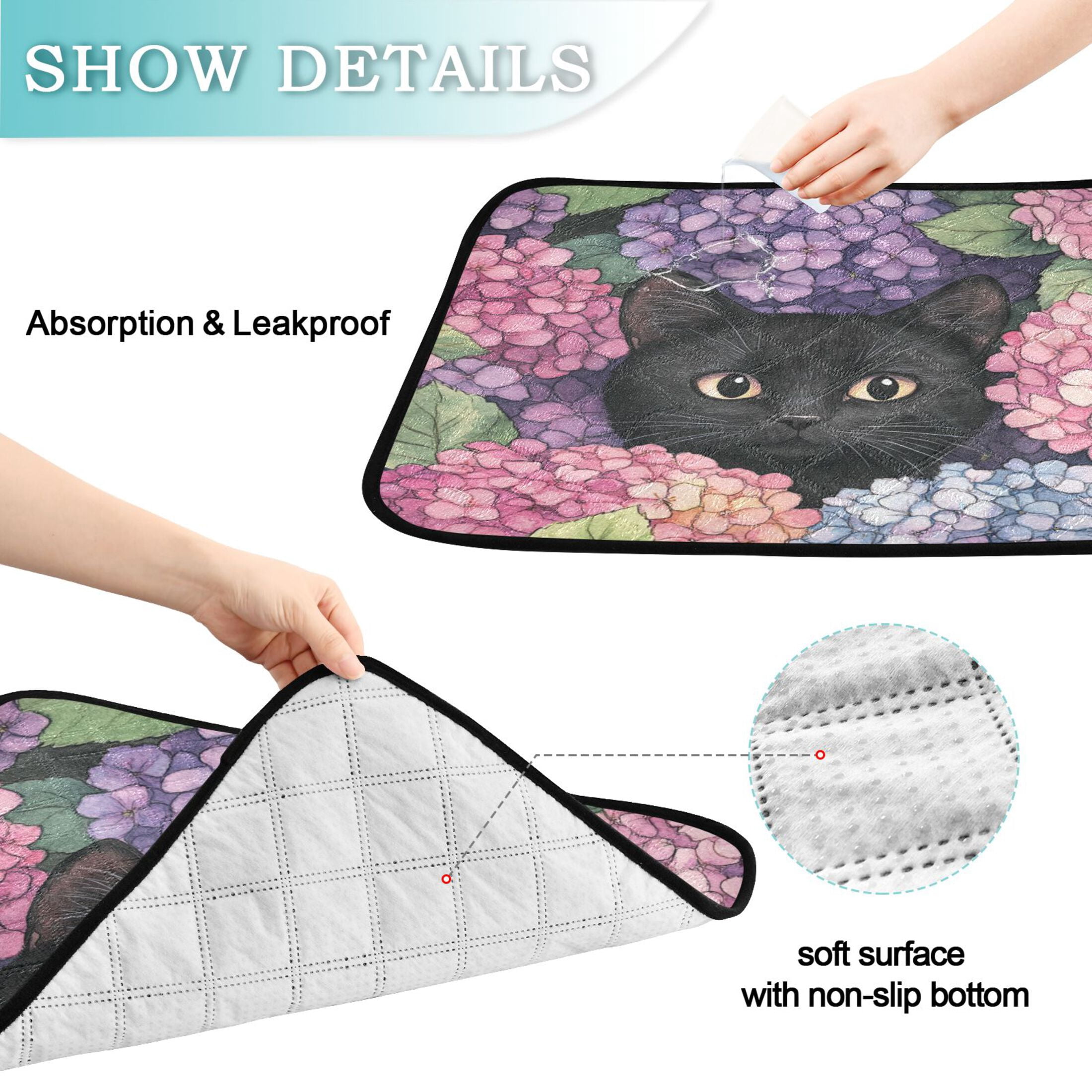 Qxltty Hydrangea Cat Cat litter Pads Pet Set of 2 Diaper Mats Center Anti-leakage Layer Absorbent Soft and Comfortable