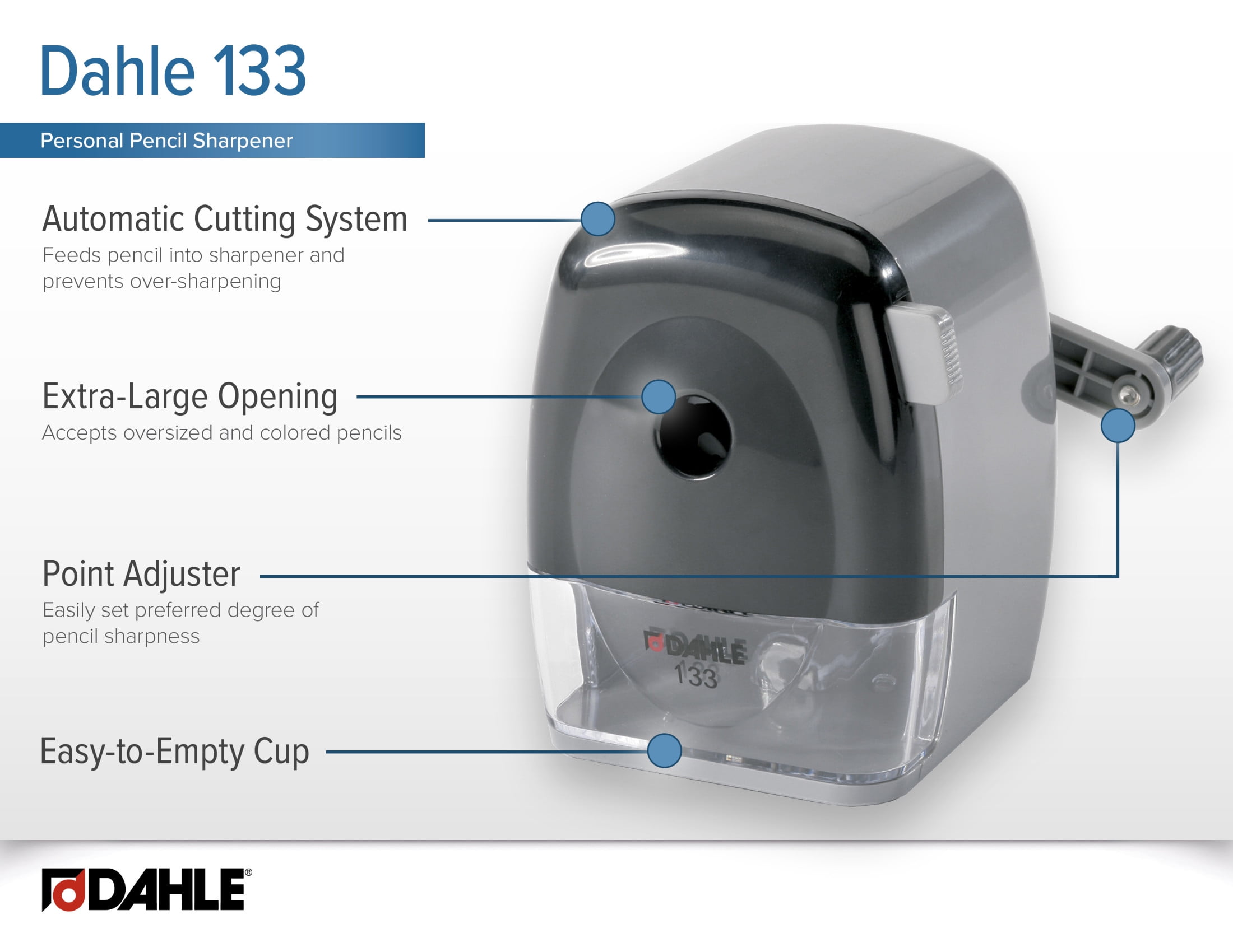 Dahle 133 Pencil Sharpener w/Point Adjuster, For Graphite & Colored Pencils