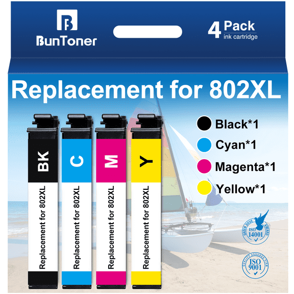 802XL Ink Cartridge Replacement for Epson 802 Ink Cartridge for Epson Ink 802 (Black Cyan Magenta Yellow, 4 Pack)
