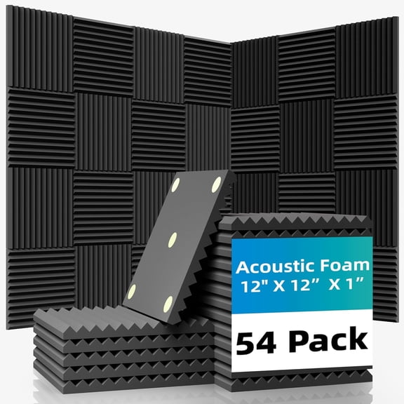 ICERUN 54 Pack Sound Proof Foam Panels |12"×12"×1" Quick-Recovery Soundproof Wall Panels | High Density Sound Dampening Panels for Home Studio |With Adhesive Stickers 270Pcs