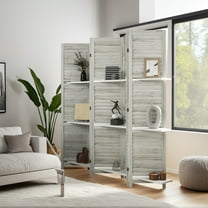 Spaco 5 Panel 67" Tall Wood Privacy Screen, Room Divider with 3 Shelves and Folding Storage for Indoor as Living Room, Entryway, White
