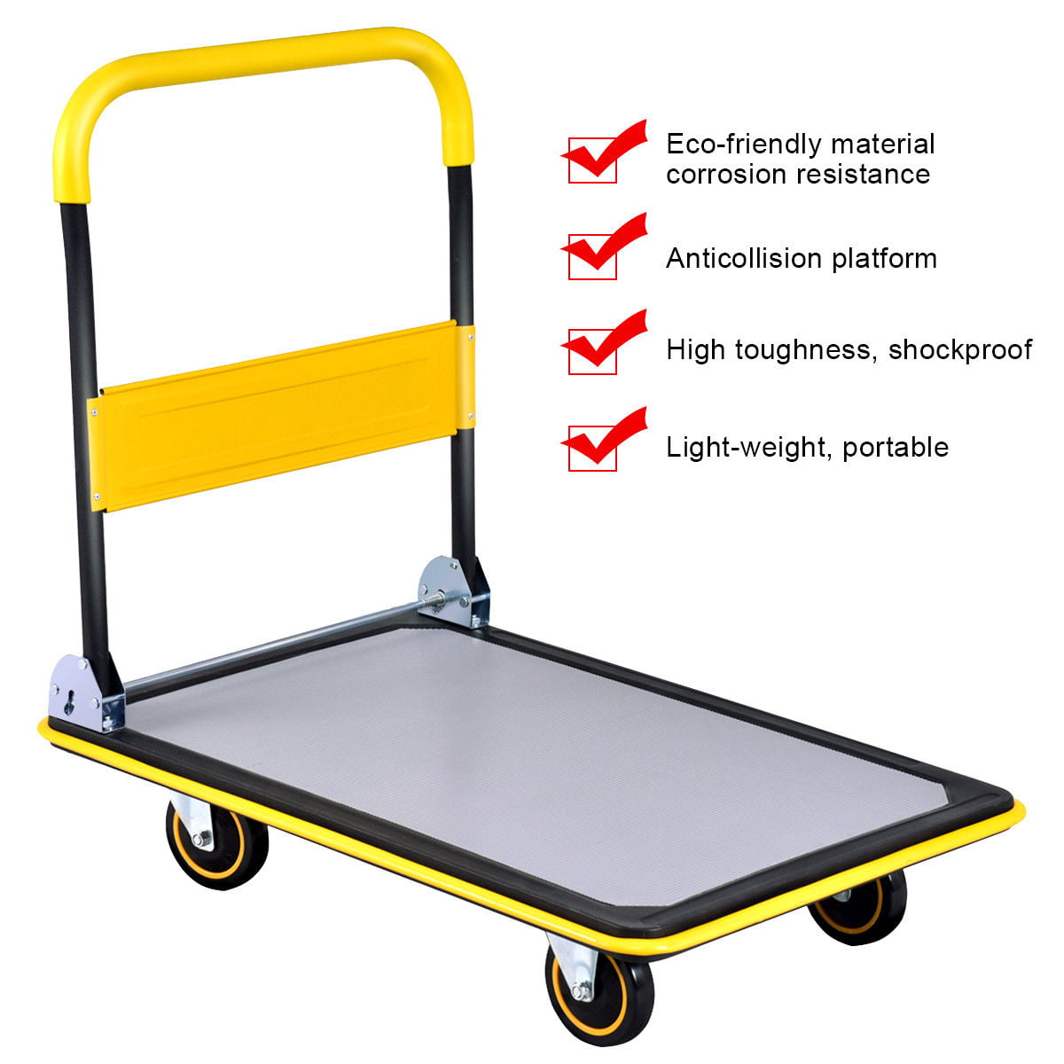 Collapsible Push Truck,Suitable for Luggage Travel Moving and Office Use Will 660 Lb Rolling Storage Dolly,Folding Platform Hand Cart,Black Color 87×57×90 cm 