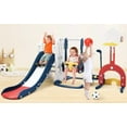 thumbnail image 3 of Historyli Juego infantil 7 en 1 con temática de cactus para interior y exterior,tobogán extralargo de 193 cm con columpio ajustable,tobogán,aro de baloncesto y fútbol,para edades de 1 a 3 años, 3 of 9