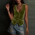 thumbnail image 6 of Vintage Velvet Vest for Women V Neck Cropped Sleeveless Casual Button Down Waistcoat Tops Regular Fitted Jacket Waistcoat Summer Trendy Going Out suits For Womens Fashion Womens Tops Army Green L, 6 of 7