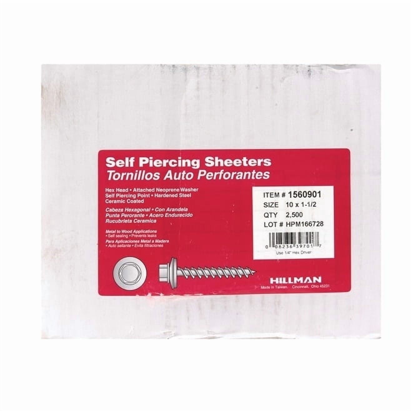 Hillman 1560901 10 x 1.5 in. Zinc Plated Steel Washer Sheet Metal Screws