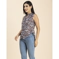 thumbnail image 3 of Moomaya Womens Printed Sleeveless Top, Mandarin Collar Shirt Top, 3 of 8