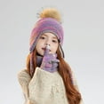 thumbnail image 2 of PuSpu 4-10 Years Old Boys And Girls Winter Outdoor Plus Velvet Warm Girls and Boys's Ear Protection Knitted Wool Hat Neck Glove Three-piece Set, 2 of 6