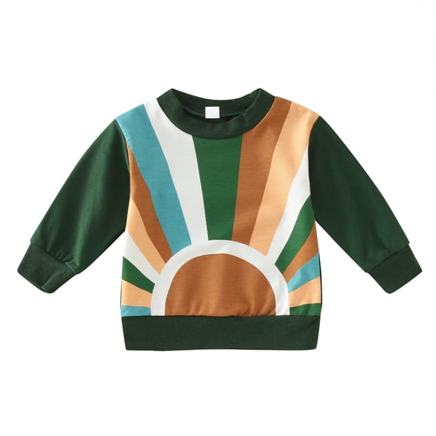 Gibobby Playeras Niños Camiseta básica de manga larga para niños pequeños y niñas, camiseta informal con estampado de sol, , camisetas(Verde, 2-3 Años)