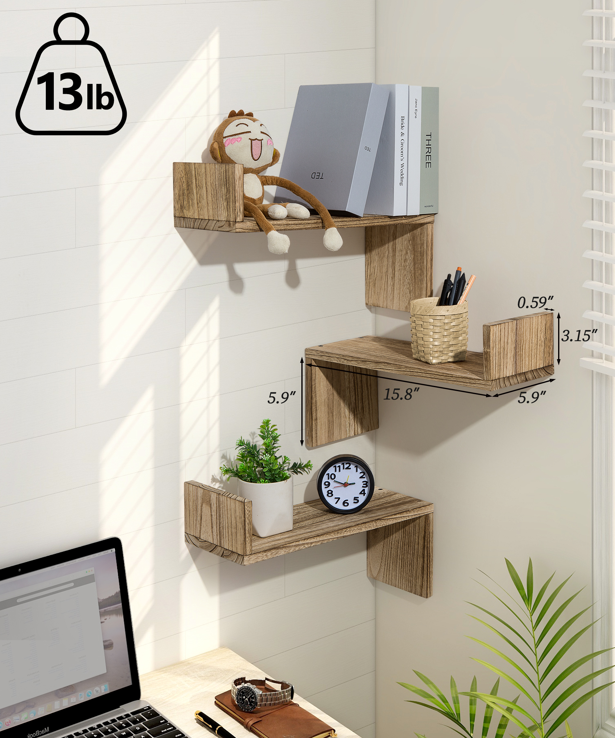 SUMGAR  Floating Shelves for Wall, DIY Design Wall Mounted Shelves KitchensLiving Room Decor, Farmhouse  Storage Shelf (Brown Set of 3)