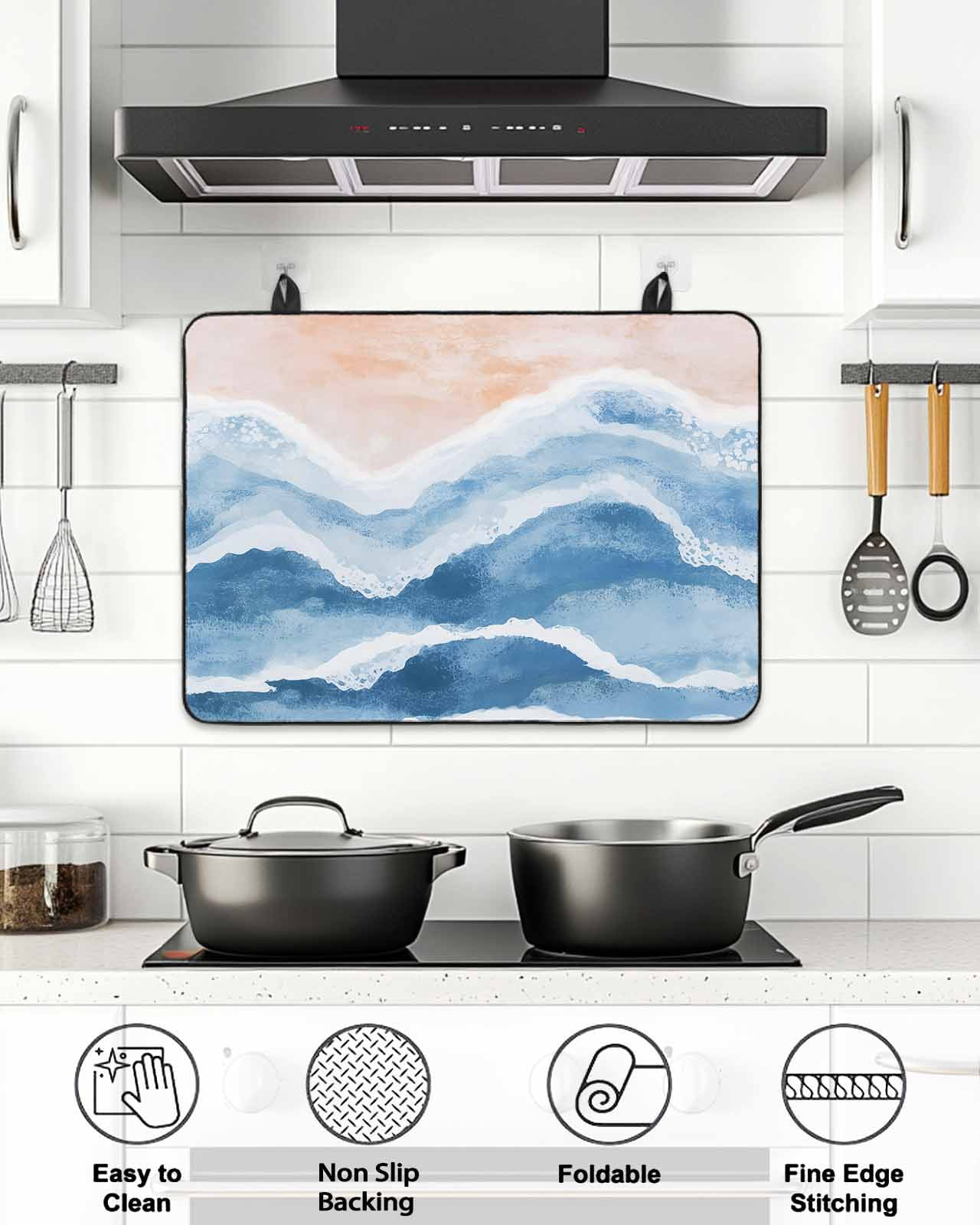 Stove Top Covers for Electric Stove, Blue Coastal Beach Glass Stovetop Cover Protector, Modern Oil Painting Nautical Induction Cooktop Protector Oven Mat for Kitchen Countertop 36"x21"