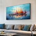 thumbnail image 5 of Large Seascape Handmade Oil Painting on Canvas Abstract Ocean and Sailboats Canvas Art Modern Sunshine and Clouds Painting Wall Art for Living Room Unframed, 5 of 9