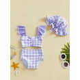 thumbnail image 3 of Qmyliery Toddler Girl Bikini Set Swimsuit Plaid Print Flutter Sleeves Tank Tops with Shorts and Hat Bathing Suit 3 Pcs Beachwear 6 12 18 24 Months 3 Years, 3 of 8