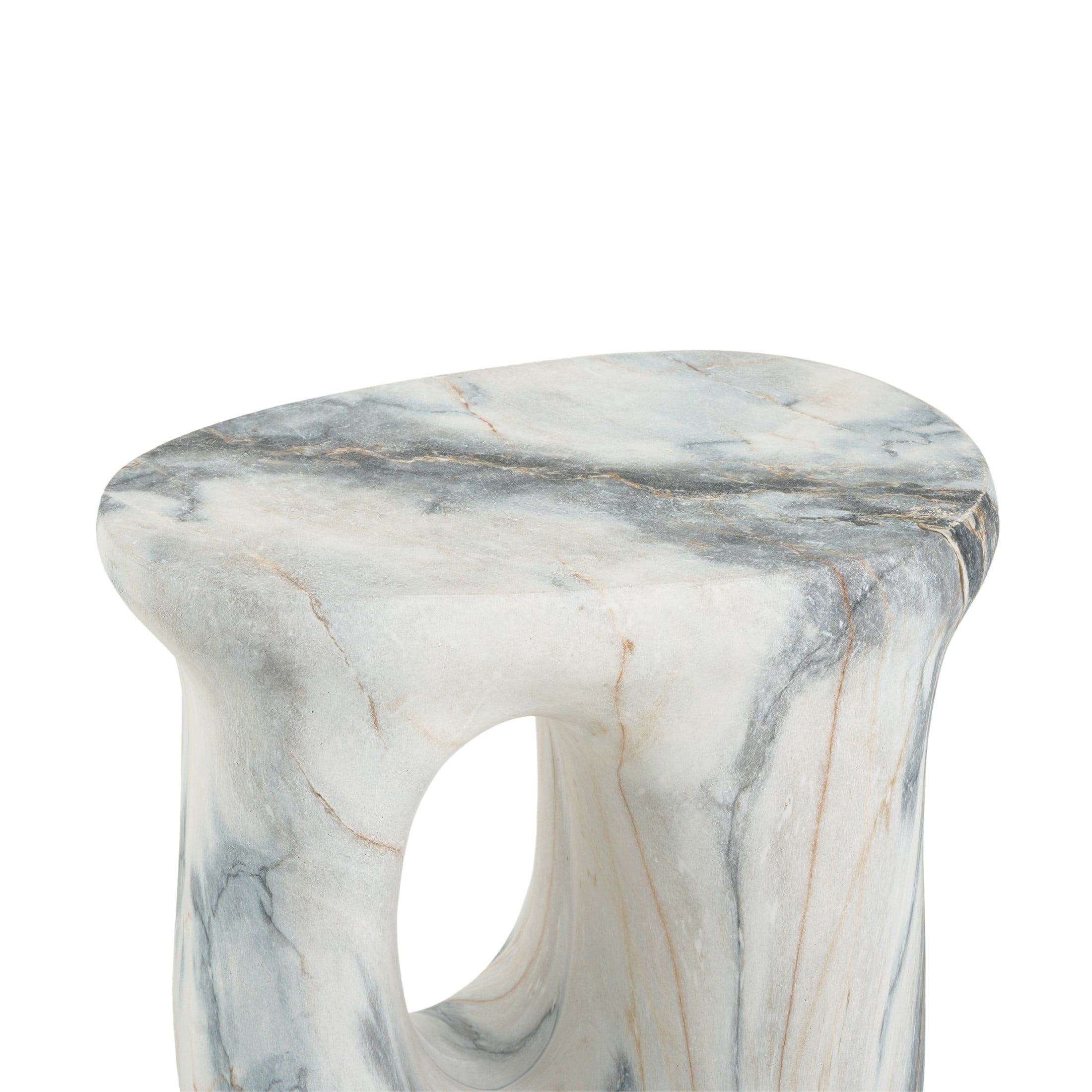 Christopher Knight Home 18.9" U-Shaped MGO Stone Marble Accent Side Table, Indoor Outdoor Use, Blue