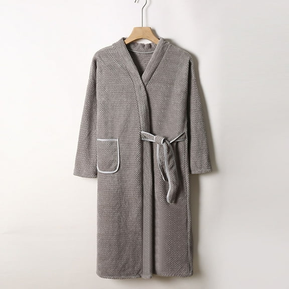 Fanxing Women's Fleece Robes Soft Lightweight Absorbent Kimono Bathrobe Knee Length Sleepwear Cozy Weave Bath Robe Gray Free Size