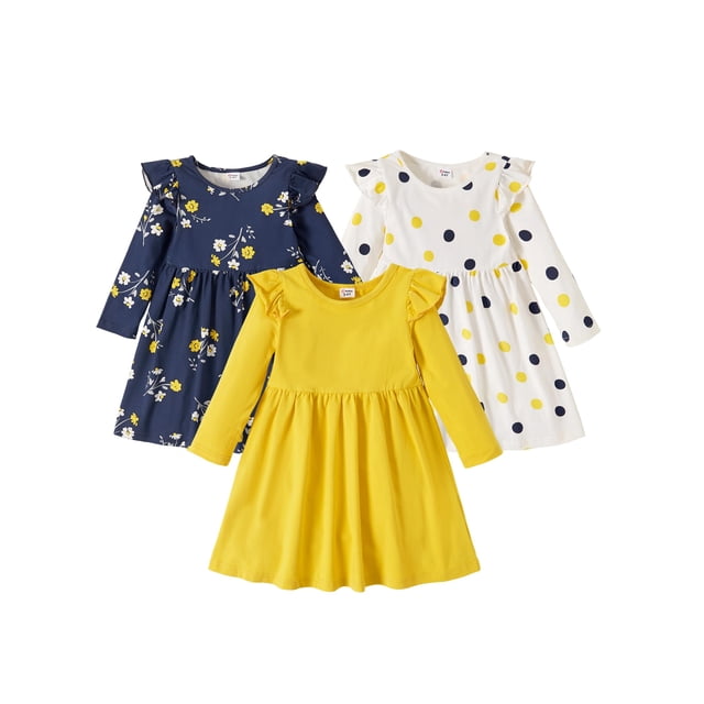 Conjunto de vestido PATPAT para niña pequeña con lunares florales de 4 a 5 años x3