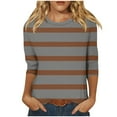 thumbnail image 1 of Annhoo Hauts d'Automne pour Femmes 2025 Mode Manches 3/4 Col Rond Pull Chemises Confort Décontracté Imprimé Rayures Blouses, 1 of 5