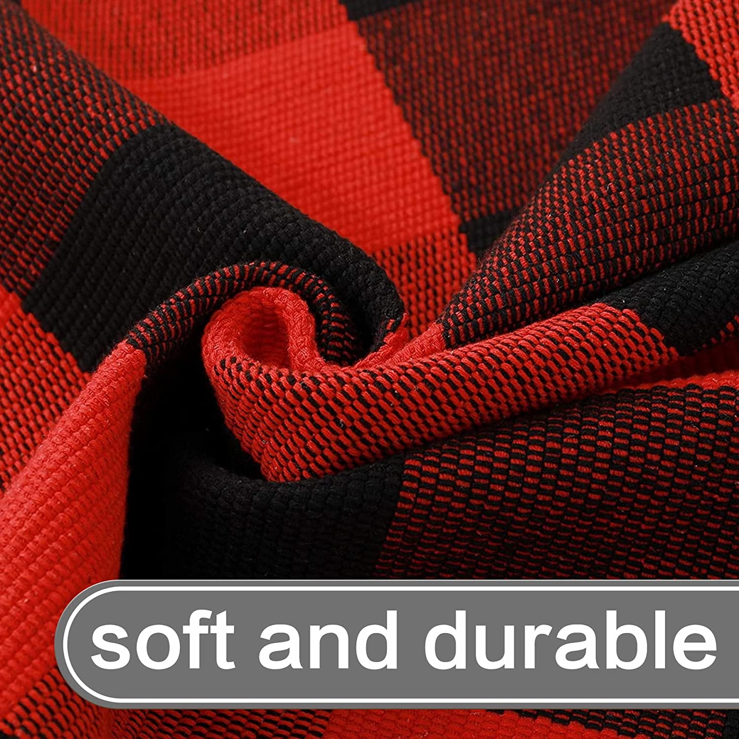 Sanmadrola Doormat 24''x36'' Cotton Buffalo Plaid Rug Black and Red Check Rugs Hand-Woven Indoor or Outdoor Rugs for Layered Door Mats Washable Carpet for Front Porch Kitchen Farmhouse Entryway