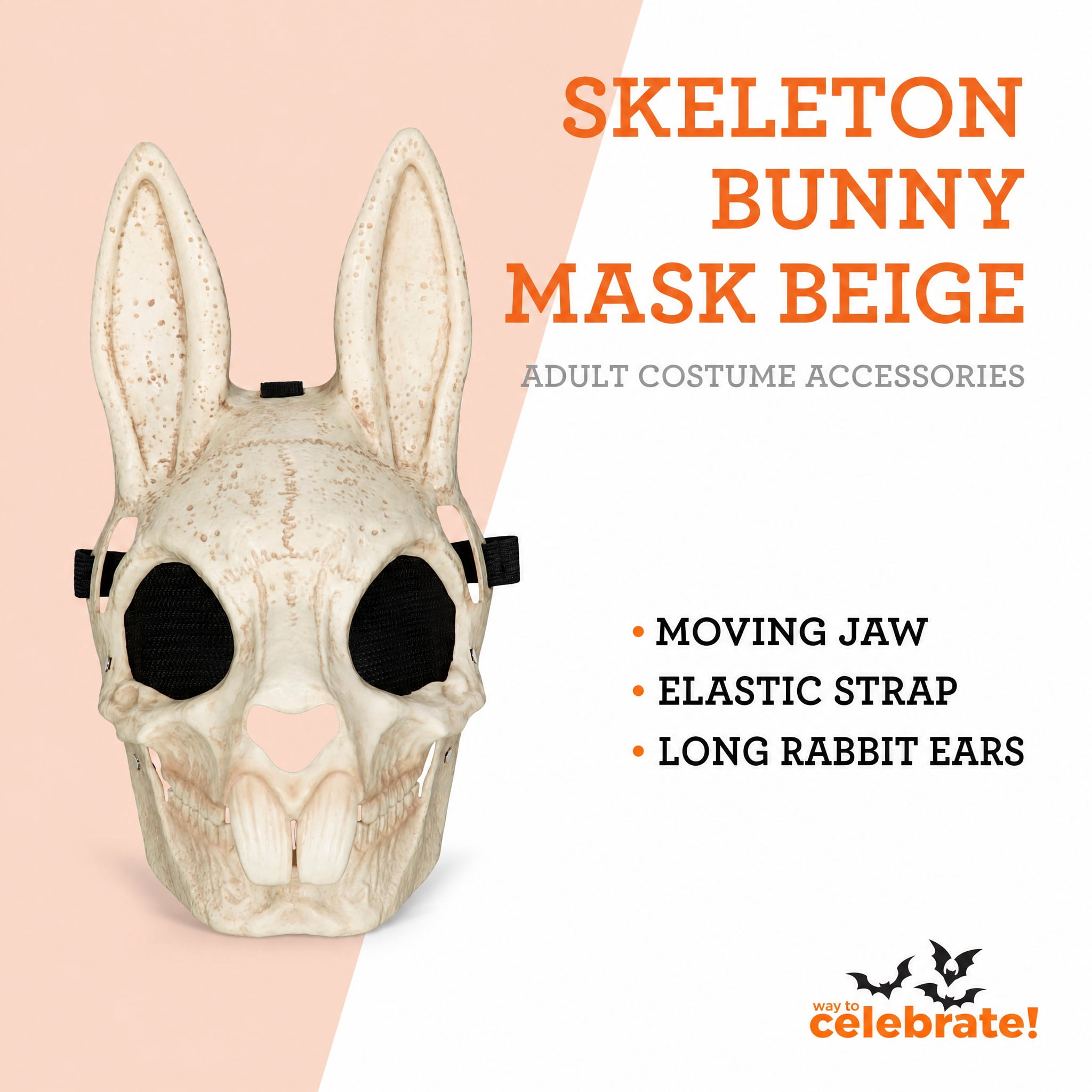 Skeleton Bunny Mask Costume Accessory for Adults, Beige, Halloween by Way To Celebrate