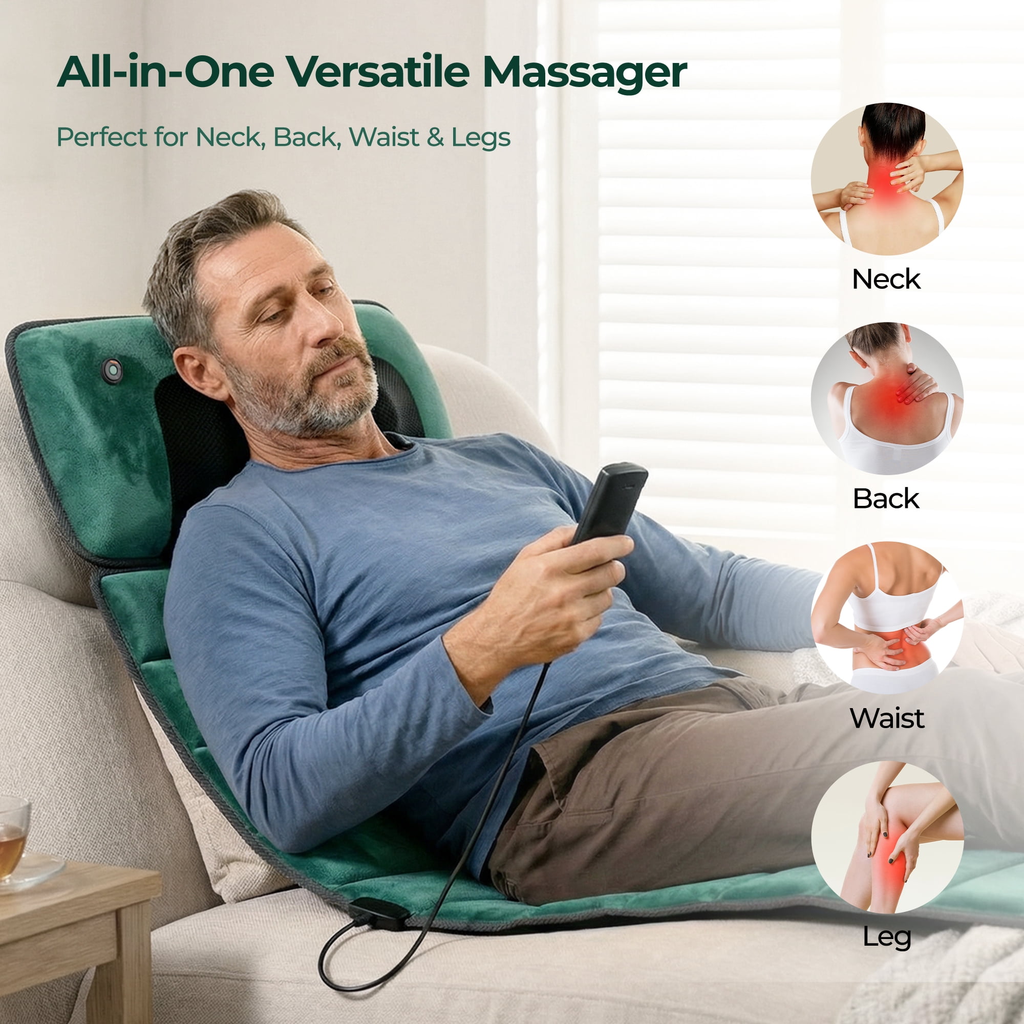 Full Body Massage Mat with Heat, Electric Back Massage pad with Vibration Motors, Back Massager for Pain Relief