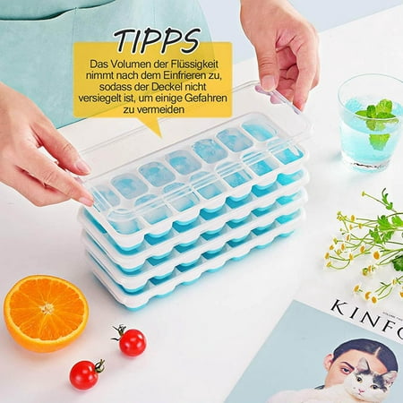 

LASHALL KITCHEN 4PC Ice Compartment Easy-Release Silicone Flexible Spill-Resist Removable Lid