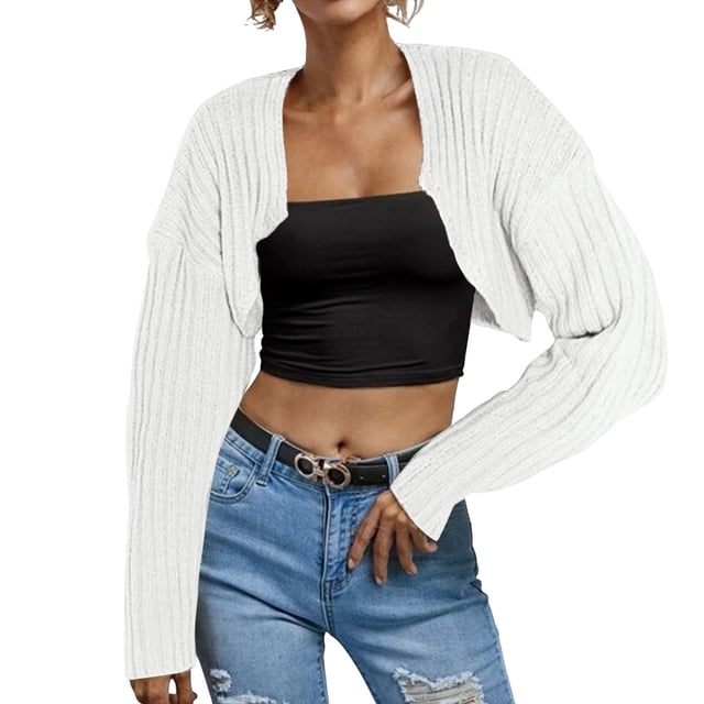 Women Long Sleeve Open Front Ribbed Knit Crop Cardigan Solid Loose Drop Shoulder Crop Sweater Top Kimono Women Cardigans for Women Striped Button up Cardigans for Women Floral Cardigan Women Oversized