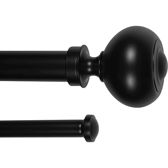 eTeckram 1" Double Curtain Rod with Urm Finials - 28" to 48", Black