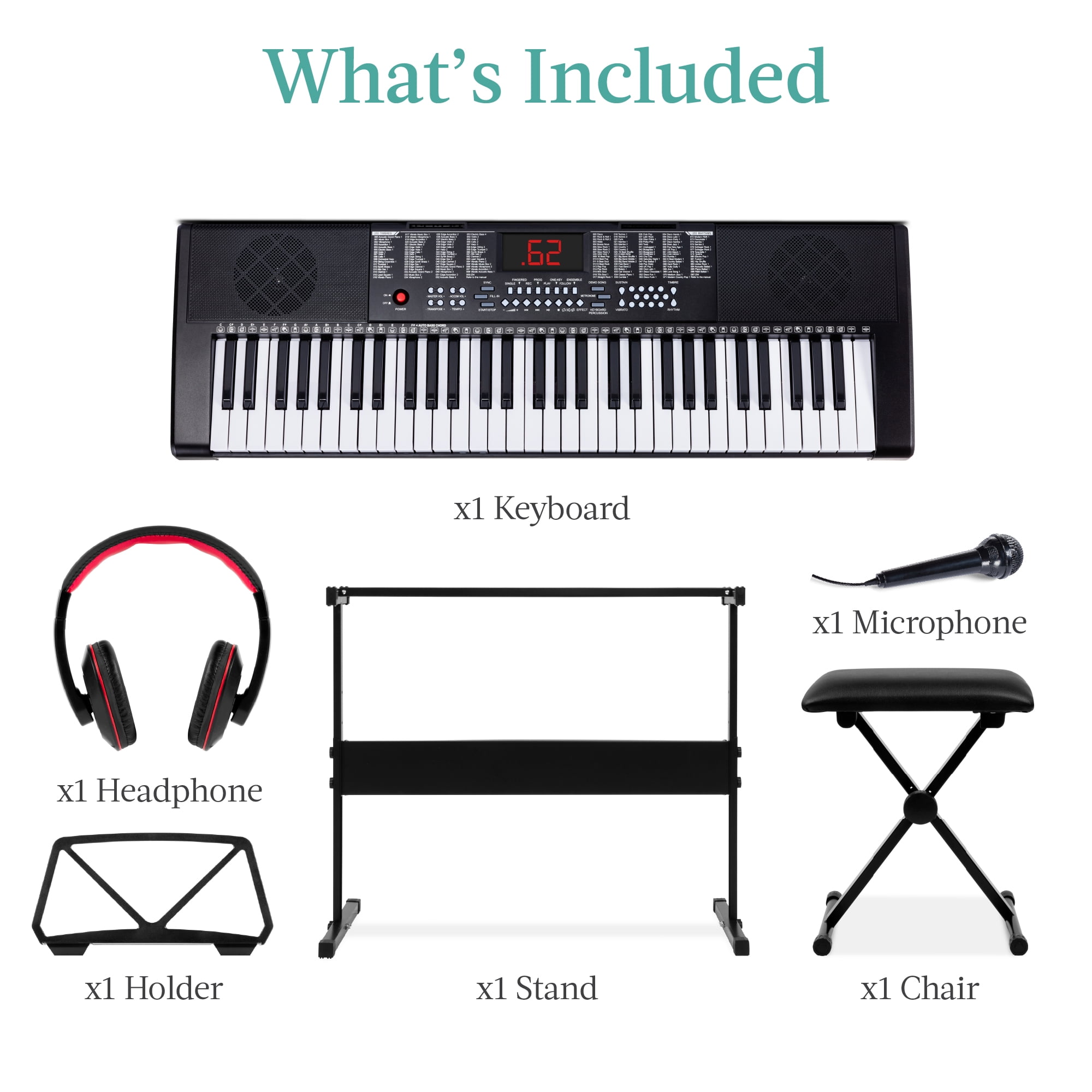 Best Choice Products 61-Key Beginners Electronic Keyboard Piano Set w/ LED, 3 Teaching Modes, H-Stand, Stool - Black