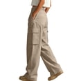 thumbnail image 6 of Mifsaly Lightweight Cargo Pants for Women with Pockets High Waisted Wide Leg Lounge Joggers Comfortable Loose Fit Work Office Everyday Bottoms Khaki,XL, 6 of 7