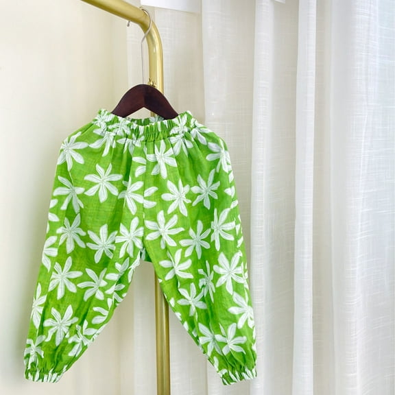 Cethrio Kids Girls Sweatpants, Elastic Waist Active Printed Cotton Jogger Pants Green Size 4T