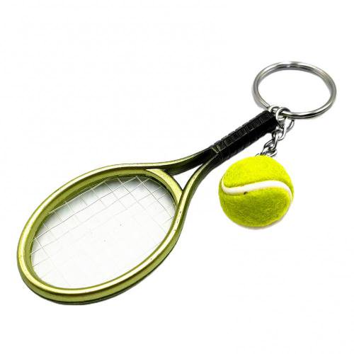Simulation Mini Tennis Racket Ball Keychain Pendant Bag Key Ring Sports Key Chain Souvenir Gifts Accessories Green