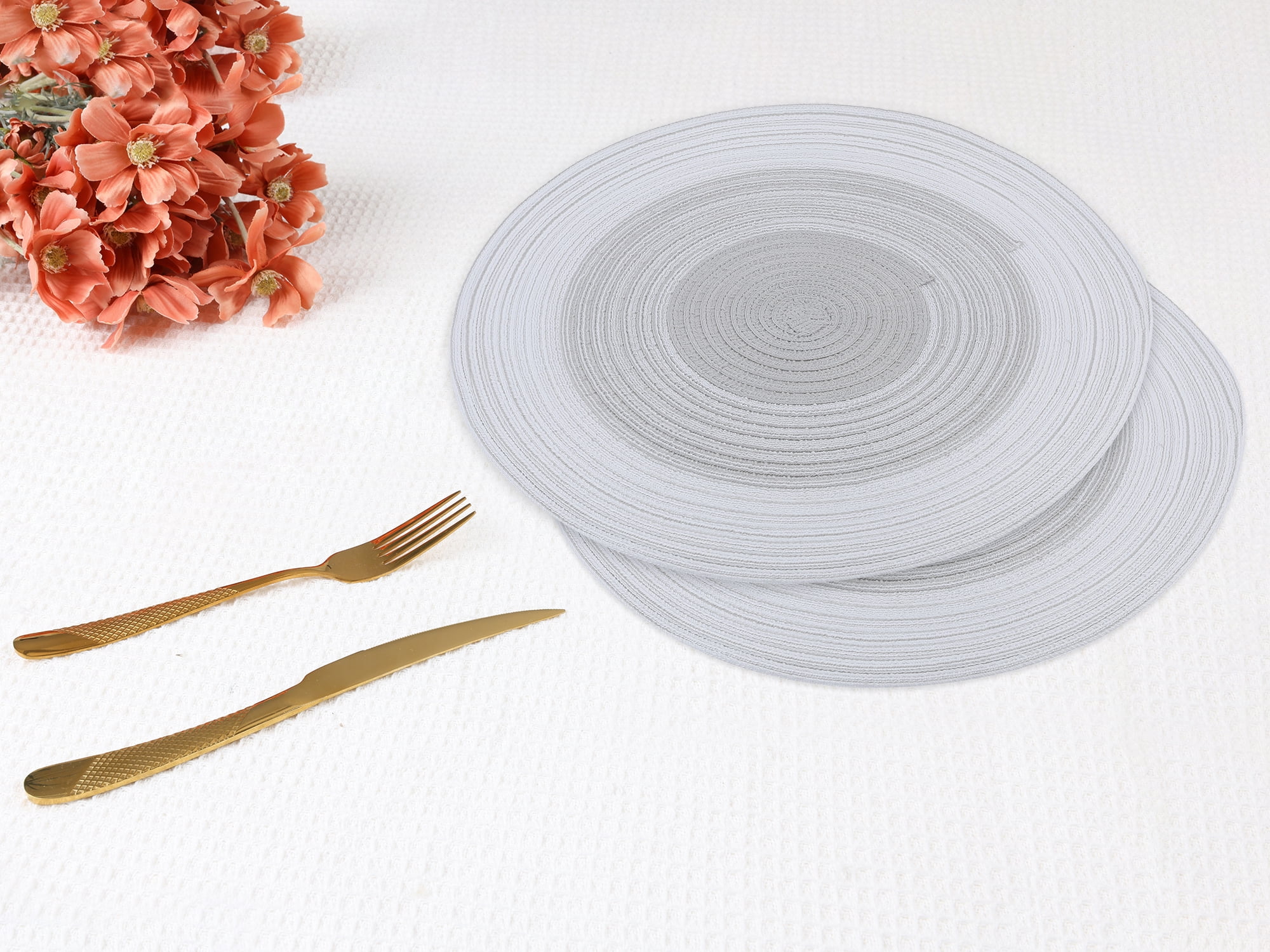 Unique Bargains Set of 6 Rattan Placemats for Dining Table Silver Gray