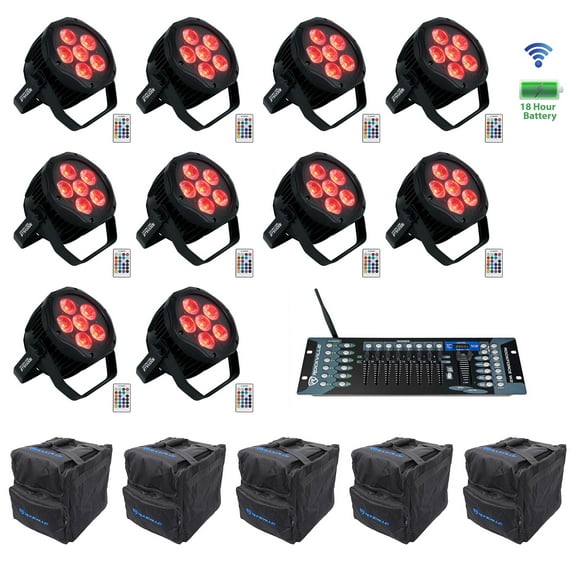 (10) Rockville BEST PAR H2O Water Resistant Lights Bags Wireless DMX Controller
