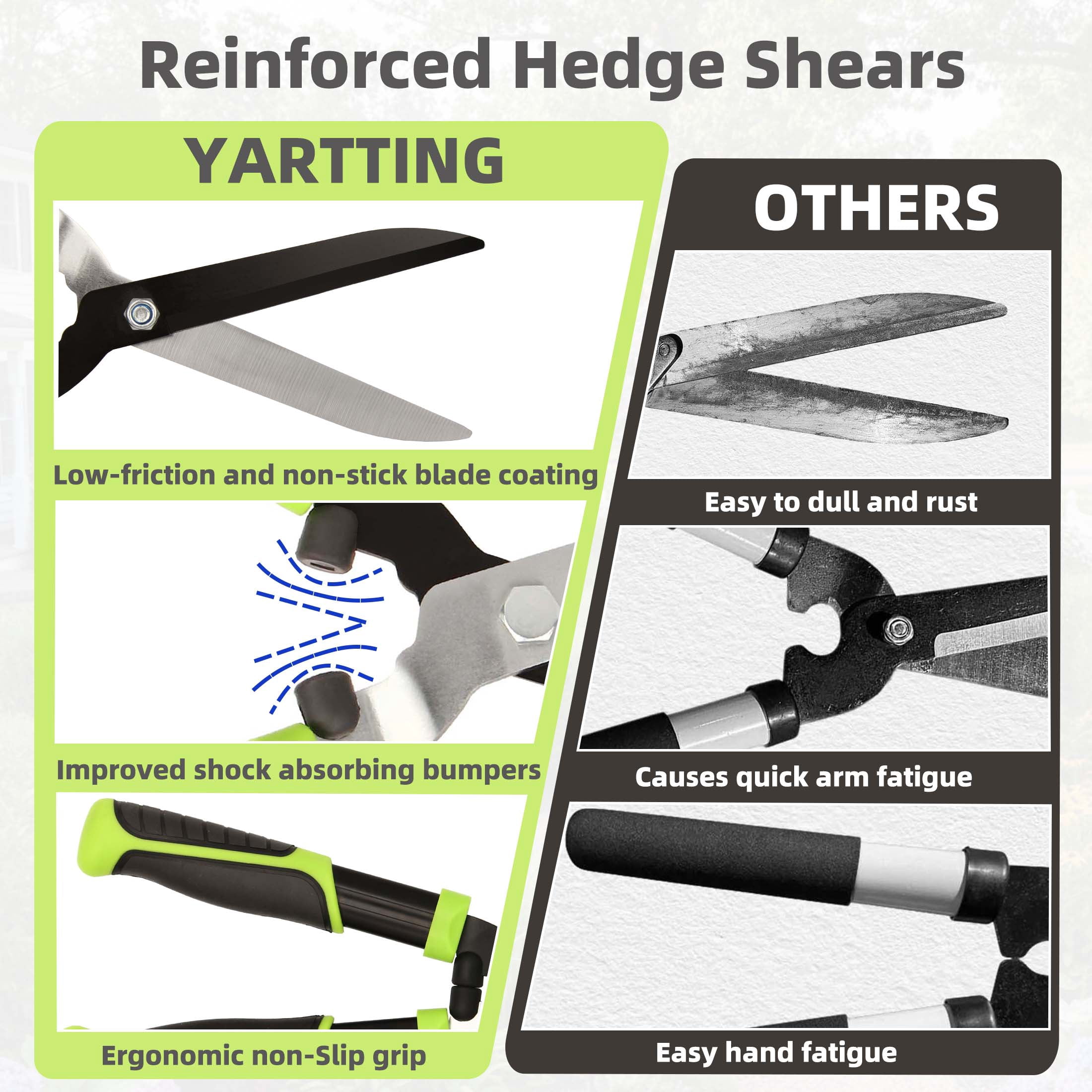 YARTTING Hedge Shears, Hedge Clippers for Trimming Borders, Hedge Trimmer with Sharp Blade, Shears Gardening Tools for Shaping Hedges, Shrubs Bushes